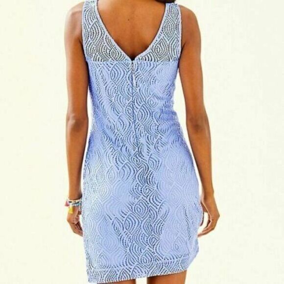 Lilly Pulitzer Janine Shift Dress Size XS Blue Peri Flowing Leaf Lace Medium - Picture 2 of 7